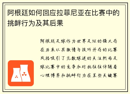 阿根廷如何回应拉菲尼亚在比赛中的挑衅行为及其后果